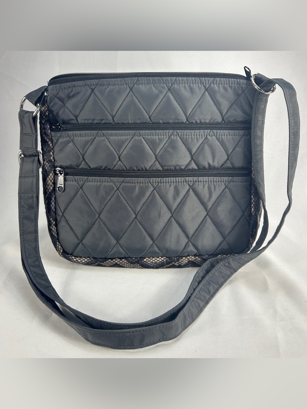 Black Quilted Crossbody Bag with Multiple Zip Pockets - Unbranded
